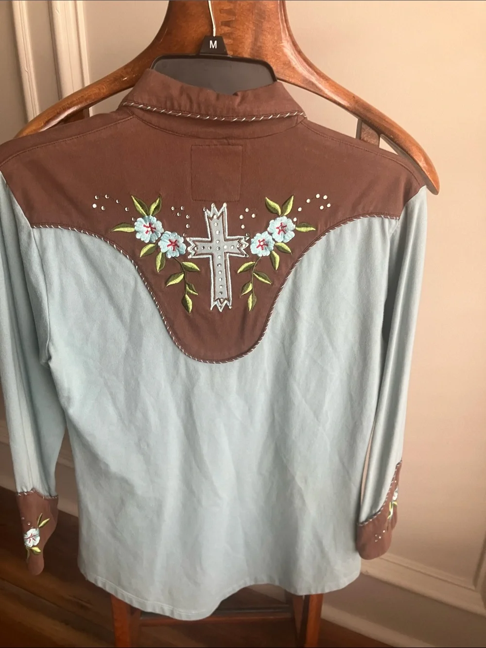 Pink Cadillac Embroidered Western-Style Top in Light Blue & Brown - Picture 8 of 8